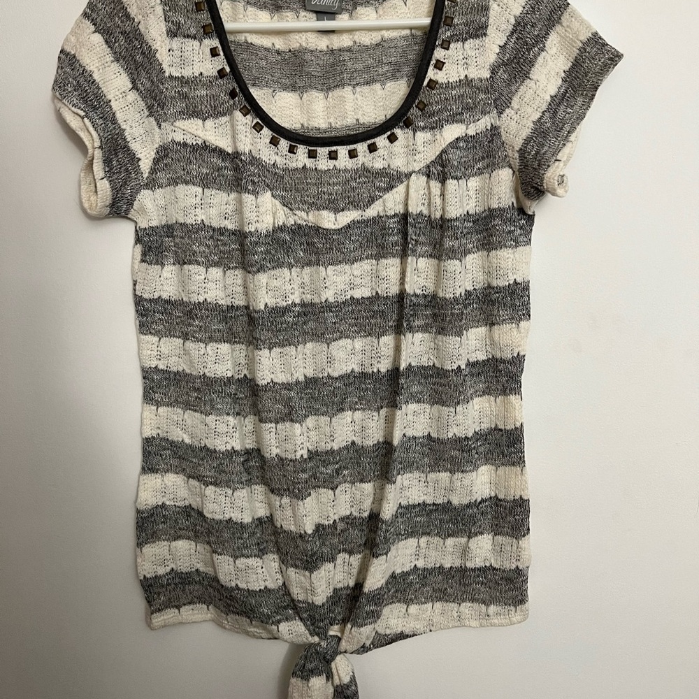 Striped Gray and White Knit Top